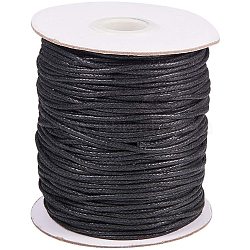 Waxed Cotton Thread Cords, Black, 1.5mm, about 100yards/roll(YC-PH0002-07)