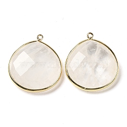 Natural Quartz Crystal Pendants, Rock Crystal Pendants, with Golden Brass Edge, Faceted, Undyed, Teardrop, 28x25x6mm, Hole: 1.6mm(G-B009-07G-W)