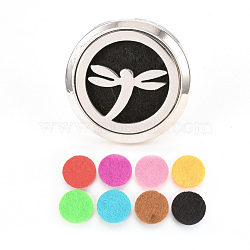 Alloy Car Diffuser Locket Clips, with Dragonfly 304 Stainless Steel Findings and Random Single Color Non-Woven Fabric Cabochons Inside, Magnetic, Flat Round, Random Single Color, 36.5x30.5mm(AJEW-Q224-13)