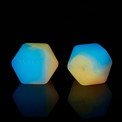 Two Tone Luminous Silicone Beads, DIY Nursing Necklaces and Bracelets Making, Octagon, Deep Sky Blue, 14x14x14mm, Hole: 2mm(SIL-I002-02C)