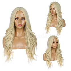 Long Wavy Curly Wigs, Middle Part Synthetic Wigs, Heat Resistant High Temperature Fiber, For Woman, Light Goldenrod Yellow, 28.34 inches(72cm)(OHAR-I019-07)