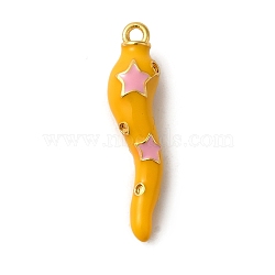 Rack Plating Brass Enamel Pendants, Cadmium Free & Lead Free, Long-Lasting Plated, Horn of Plenty/Italian Horn Cornicello with Star Charm, Real 18K Gold Plated, Gold, 27x6.5mm, Hole: 1.6mm(KK-A229-29G-03)