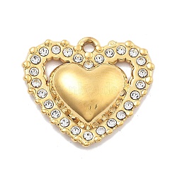 304 Stainless Steel Rhinestone Pendants, PVD Vacuum Plating, Heart, Real 18K Gold Plated, 17.5x19.5x4.5mm, Hole: 1.5mm(STAS-R155-035A-G)