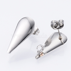 304 Stainless Steel Stud Earring Findings, with Loop, Teardrop, Stainless Steel Color, 20x9mm, Hole: 2.5mm, Pin: 0.8mm(STAS-Q231-04A)