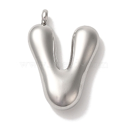 Non-Tarnish Ion Plating(IP) 304 Stainless Steel Pendants, Balloon Letter Charm, Stainless Steel Color, Letter V, 25x17.5x6mm, Hole: 2mm(STAS-M017-08P-22)