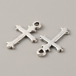 Tibetan Style Alloy Pendants, Cross Charm, Religion, Antique Silver, 19x12x1mm, Hole: 1.5mm(FIND-CJC0007-42C)