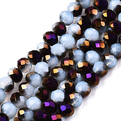 Electroplate Glass Beads Strands, Imitation Jade, Half Purple Plated, Faceted, Rondelle, Purple, 6x5mm, Hole: 1mm, about 83~85pcs/strand, 38~39cm(EGLA-A034-J6mm-F07)