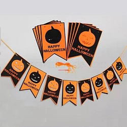 16Pcs 2 Color Flag Felt Ornaments, with Nylon Rope and Plastic Pins, Halloween Hanging Decorations, for Party Gift Home Decoration, Pumpkin Pattern, 239x150x1mm, Hole: 3.5mm(DIY-B054-02C)