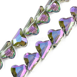 Electroplate Transparent Glass Beads Strands, Faceted, Heart, Violet, 12x10x5mm, Hole: 1mm, about 60Pcs/strand, 24.41 inch(62cm)(EGLA-N002-44-07)