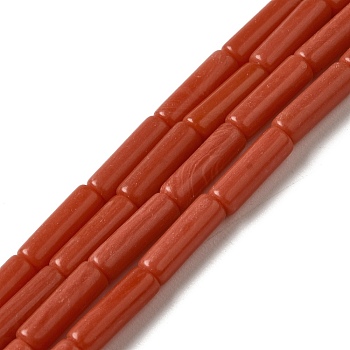 Synthetic Coral Beads Strands, Column, 13.5~14x4~4.5mm, Hole: 1.2mm, about 28pcs/strand, 15.16''(38.5cm)