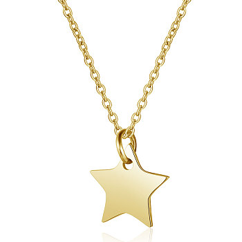 201 Stainless Steel Pendants Necklaces, with Cable Chains, Star, Golden, 16.3 inch(40cm), 1mm