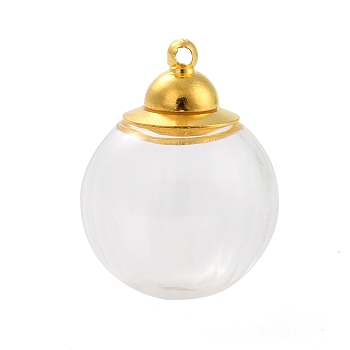 Glass Bottle Pendants, with 
Brass Cap, Wish Bottle Pendant, Refillable Bottle Pendant, Round, Golden, Clear, 27mm, Hole: 1.5mm