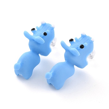 Cute Hippo Resin Stud Earrings, Animal Earrings with Alloy Pin for Women, Blue, 23.5x8x16mm, Pin: 0.6mm