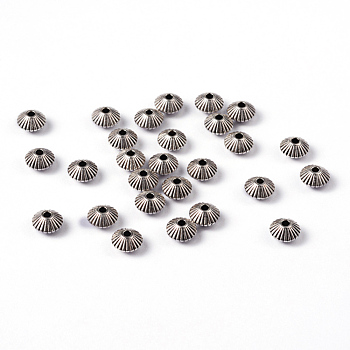 Tibetan Style Alloy Spacer Beads, Lead Free & Nickel Free & Cadmium Free, Bicone, Antique Silver, about 7.8mm in diameter, 5.5mm thick, hole: 1mm