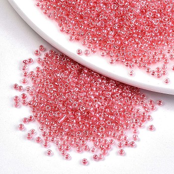 8/0 Glass Seed Beads, Transparent Inside Colours Luster, Round Hole, Round, Light Coral, 8/0, 3~4x2~3mm, Hole: 0.8mm, about 1666pcs/50g