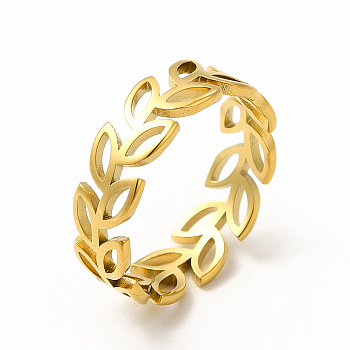 Ion Plating(IP) 304 Stainless Steel Hollow Out Leafy Branch Finger Ring for Women, Real 18K Gold Plated, US Size 6 1/4(16.7mm)