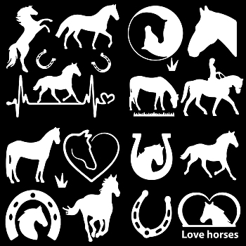 4Pcs 4 Styles Square PET Waterproof Self-adhesive Car Stickers, Reflective Decals for Car, Motorcycle Decoration, White, Horse Pattern, 200x200mm, 1pc/style