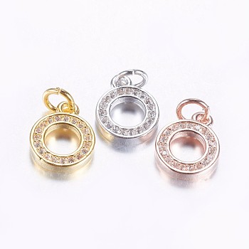 Long-Lasting Plated Brass Micro Pave Cubic Zirconia Charms, Ring, Mixed Color, 9.5x2mm, Hole: 3mm