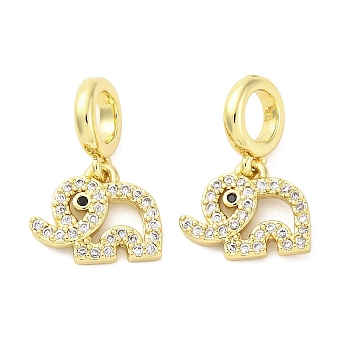 Brass Micro Pave Cubic Zirconia European Dangle Charms, Elephant, Large Hole Pendants, Real 16K Gold Plated, 17mm, Hole: 4.2mm