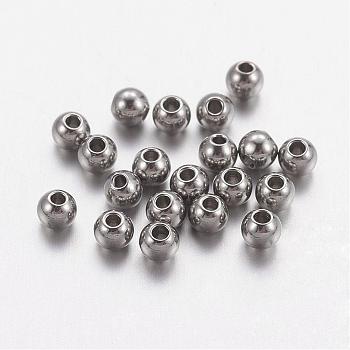 201 Stainless Steel Beads, Solid Round, Stainless Steel Color, 3mm, Hole: 1mm