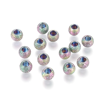 Ion Plating(IP) 304 Stainless Steel Textured Spacer Beads, Round, Rainbow Color, 3x2mm, Hole: 1.5mm
