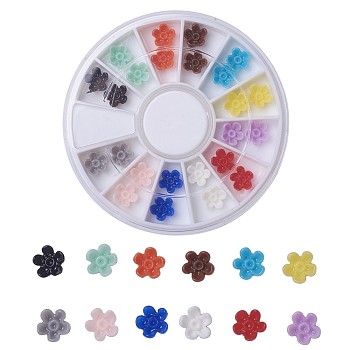 Nail Art Decoration Accessories, Resin Cabochons, Flower, Mixed Color, 6x3.5mm, 24pcs/box