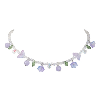 Glass with Malaysia Jade Beaded Necklaces, Jewely for Women, Flower, Plum, 18.78 inch(47.7cm)