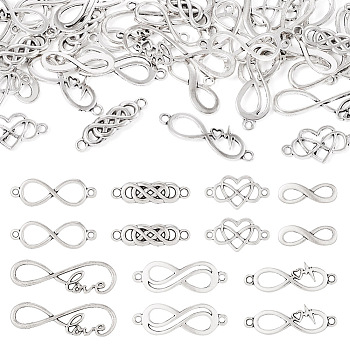 42Pcs 7 Styles Tibetan Style Alloy Connector Charms, Infinity Links, Antique Silver, 8~37.5x10~33.5x1~3mm, Hole: 1.8~7mm, 6pcs/style