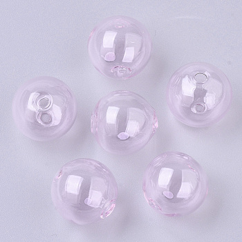 Handmade Blown Glass Beads, Round, Pink, 16x16mm, Hole: 1~2mm