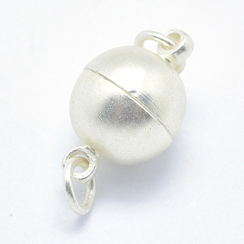 Brass Magnetic Clasps with Loops, Round, Matte Silver, 16.5x10mm, Hole: 2.5~3mm