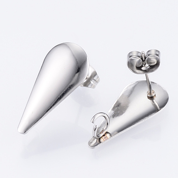 304 Stainless Steel Stud Earring Findings, with Loop, Teardrop, Stainless Steel Color, 20x9mm, Hole: 2.5mm, Pin: 0.8mm