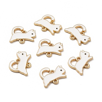 Alloy Links Connectors, with Enamel, Light Gold, Cat, White, 16x19x1.5mm, Hole: 1.5x1.9mm