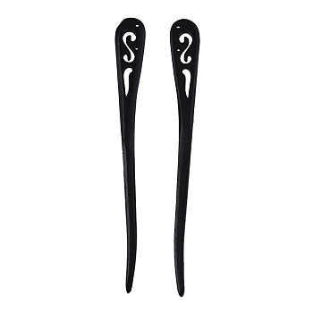 Vintage Schima Wood Hair Sticks Findings, Hair Accessories for Women, Black, 170x19x7mm, Hole: 2mm