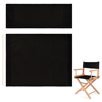 Canvas Cloth Chair Replacement, with 2 Wood Sticks, for Director Chair, Makeup Chair Seat and Back, Black, 53x20x0.6cm and 53x41x0.6cm, 2pcs/set