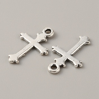 Tibetan Style Alloy Pendants, Cross Charm, Religion, Antique Silver, 19x12x1mm, Hole: 1.5mm