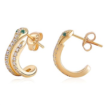 925 Sterling Silver Snake Wrap Stud Earrings with Cubic Zirconia for Women, Real 18K Gold Plated, 14.5x13.7x5mm, Pin: 0.8mm
