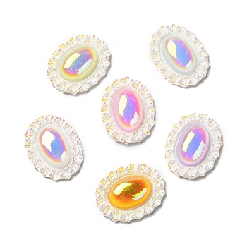Opaque Resin Cabochons, AB Color Plated, Oval, Mixed Color, 32x12.5x8mm