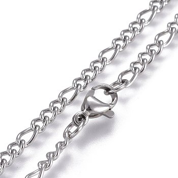 304 Stainless Steel Figaro Chain Necklaces, with Lobster Claw Clasps, Stainless Steel Color, 17.9 inch(45.5cm)
