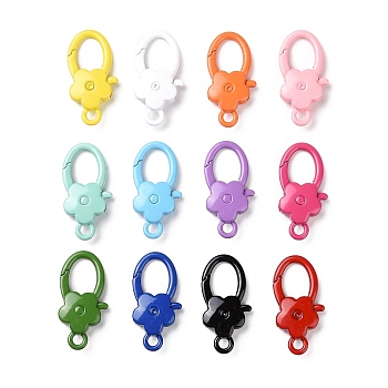 Spray Painted Alloy Lobster Claw Clasps, Flower, Mixed Color, 36.5x18x6.5mm, Hole: 3.5mm, inner diameter: 13x10mm