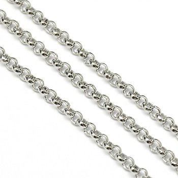 304 Stainless Steel Rolo Chains, Belcher Chain, Unwelded, Stainless Steel Color, 3x1mm