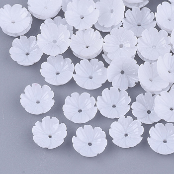 Opaque Resin Bead Caps, 5-Petal, Flower, White, 9.5x10x3.5mm, Hole: 1.4mm