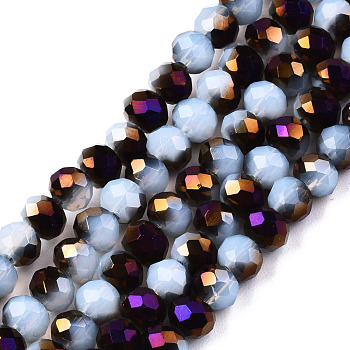 Electroplate Glass Beads Strands, Imitation Jade, Half Purple Plated, Faceted, Rondelle, Purple, 6x5mm, Hole: 1mm, about 83~85pcs/strand, 38~39cm