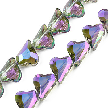 Electroplate Transparent Glass Beads Strands, Faceted, Heart, Violet, 12x10x5mm, Hole: 1mm, about 60Pcs/strand, 24.41 inch(62cm)