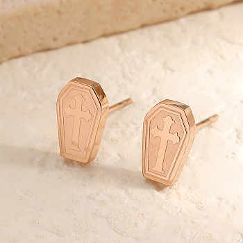 Halloween Fashion Stud Earrings for Women, Rose Gold, Cross, 9x5.9mm