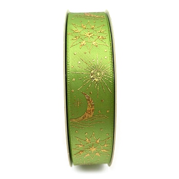 48 Yards Gold Stamping Polyester Ribbon, Moon Sun Printed Ribbon for Gift Wrapping, Party Decorations, Green Yellow, 1 inch(25mm)