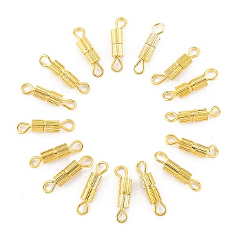 Brass Screw Clasps, for Jewelry Making, Column, Nickel Free, Golden, 14x3mm, Hole: 1.8mm