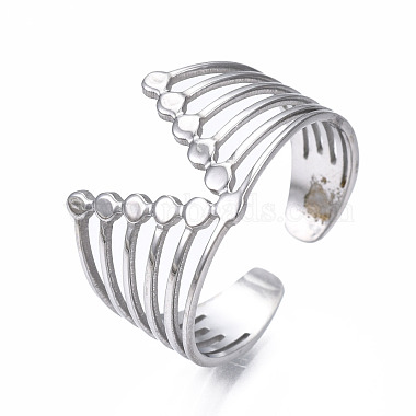 Non-Tarnish 304 Stainless Steel Initial Letter V Open Cuff Ring(RJEW-T023-50P)-3