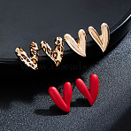 3 Pairs Heart with Leopard Print  Spray Painted Alloy Stud Earrings, Golden, 19mm(FS-WG7979B-01)