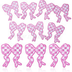 8Pcs Polyester Clothing Patches, Bowknot with Checkerboard Pattern, Hot Pink, 96x83x1.5mm(DIY-TA0015-30B)