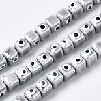 Handmade Porcelain Ceramic Beads Strands, Bright Glazed Porcelain, Cube with Evil Eye, Light Grey, 9.5x8.5x8.5mm, Hole: 1.5mm, about 40pcs/strand, 12.99 inch(33cm)(PORC-T006-01M)